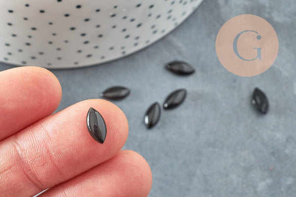 Cabochon Marquise agate noire naturelle 10mm, x1 (G5759)