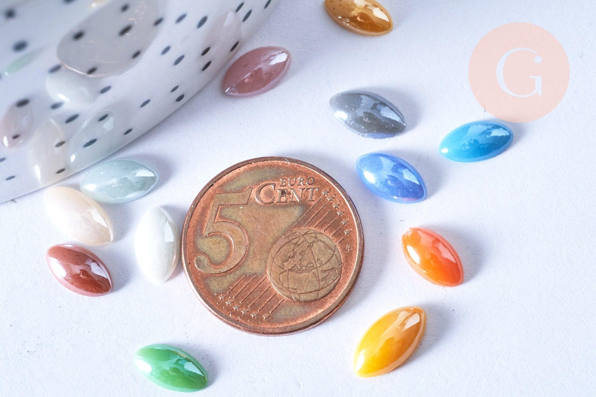 Cabochon Marquise horse eyel verre irisé multicolore 4x10mm, x10 (G8704)