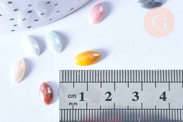 Cabochon Marquise horse eyel verre irisé multicolore 4x10mm, x10 (G8704)