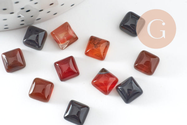 Cabochon carré agate naturelle 8x8mm, x1 (G2889)