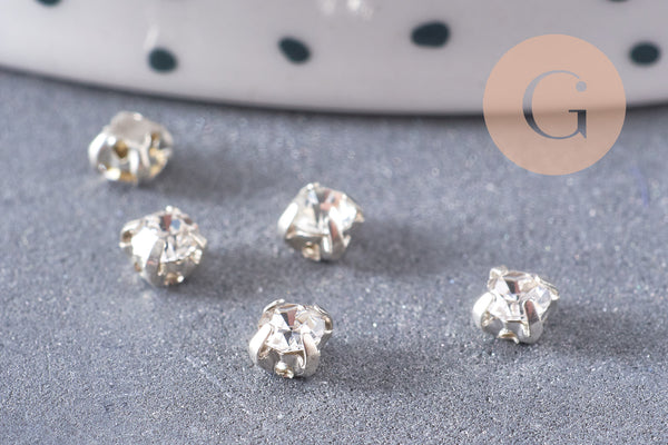 Cabochon carré cristal transparent métal platine à coudre 3mm, x50 (G0139)