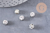 Cabochon carré cristal transparent métal platine à coudre 6x5mm, x50 (14.5gr) (G2247)