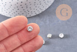 Cabochon carré cristal transparent métal platine à coudre 6x5mm, x50 (14.5gr) (G2247)