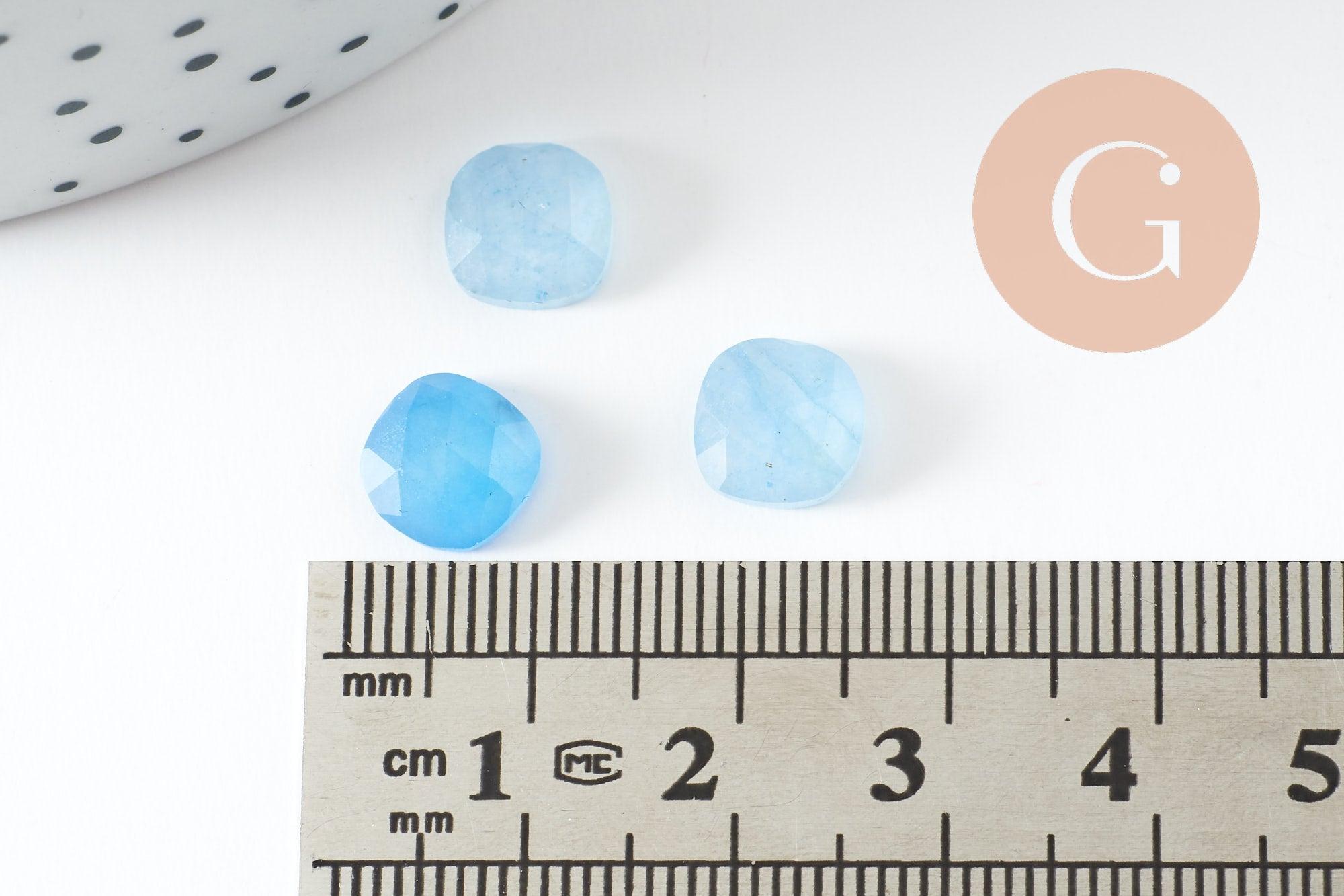 Cabochon carré jade naturel imitation aigue-marine 8x8mm, x1 (G9685)