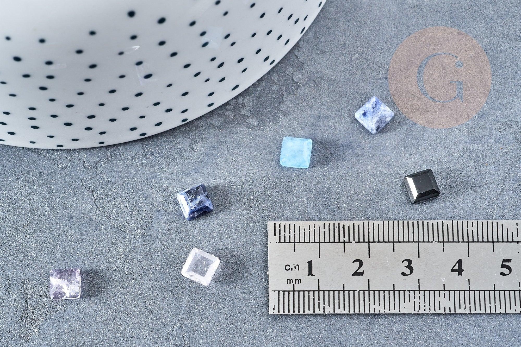 Cabochon carré pierre naturelle onyx lapis cristal de roche quartz rose jade 6x6mm, x1 (G8651)