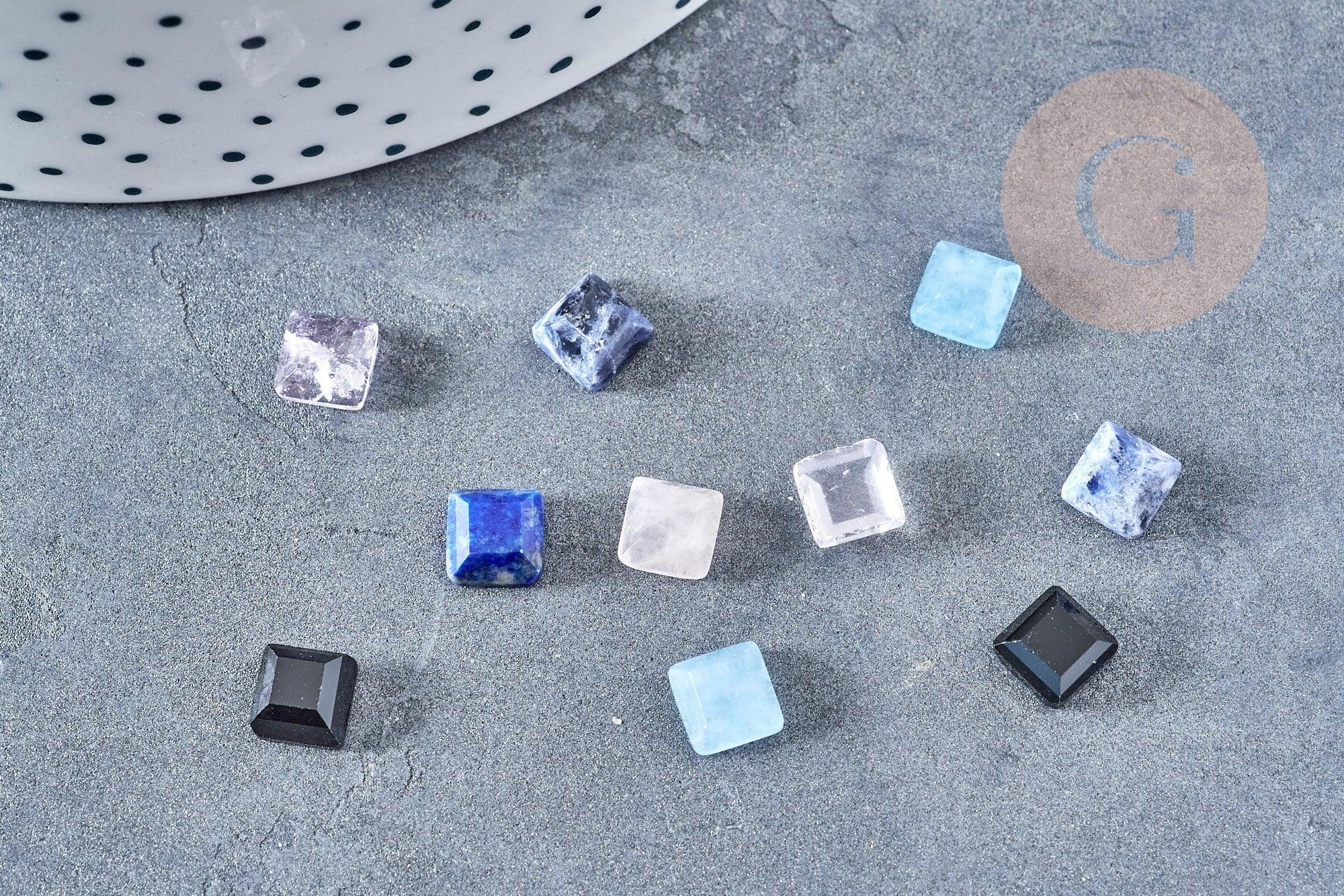 Cabochon carré pierre naturelle onyx lapis cristal de roche quartz rose jade 6x6mm, x1 (G8651)