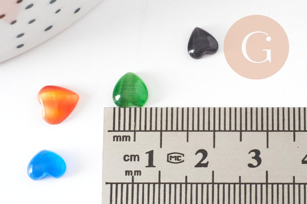 Cabochon coeur verre multicolore 2 à 10mm, x20 ou x50 (G2286)