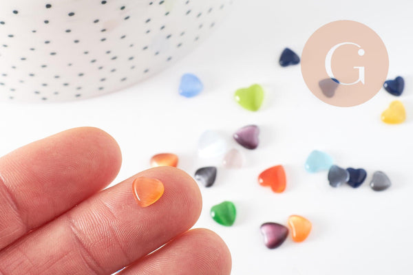 Cabochon coeur verre multicolore 2 à 10mm, x20 ou x50 (G2286)