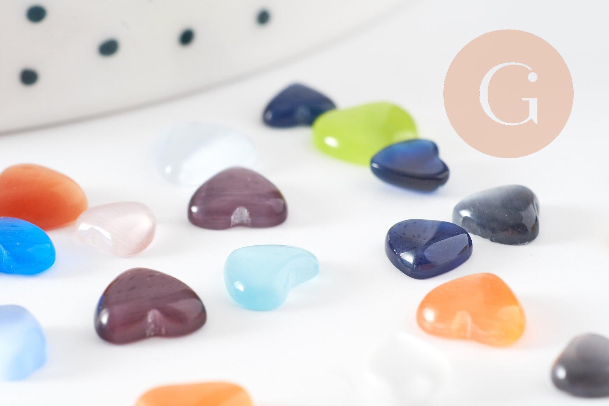 Cabochon coeur verre multicolore 2 à 10mm, x20 ou x50 (G2286)