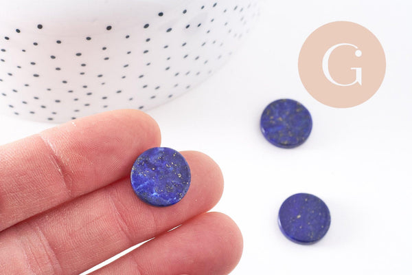 Cabochon disque rond bleu lapis lazulis naturel 15mm, x1 (G10214)