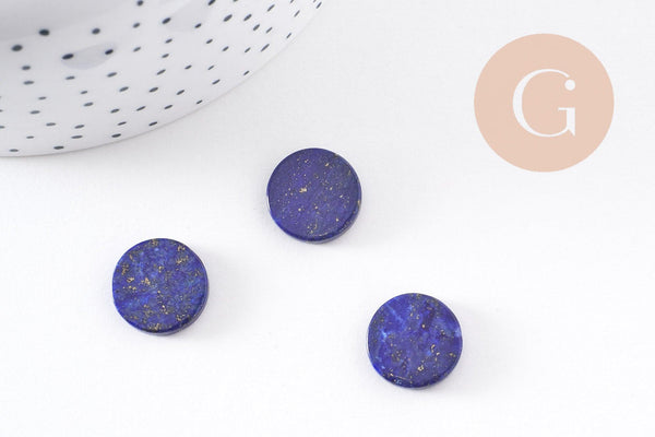 Cabochon disque rond bleu lapis lazulis naturel 15mm, x1 (G10214)