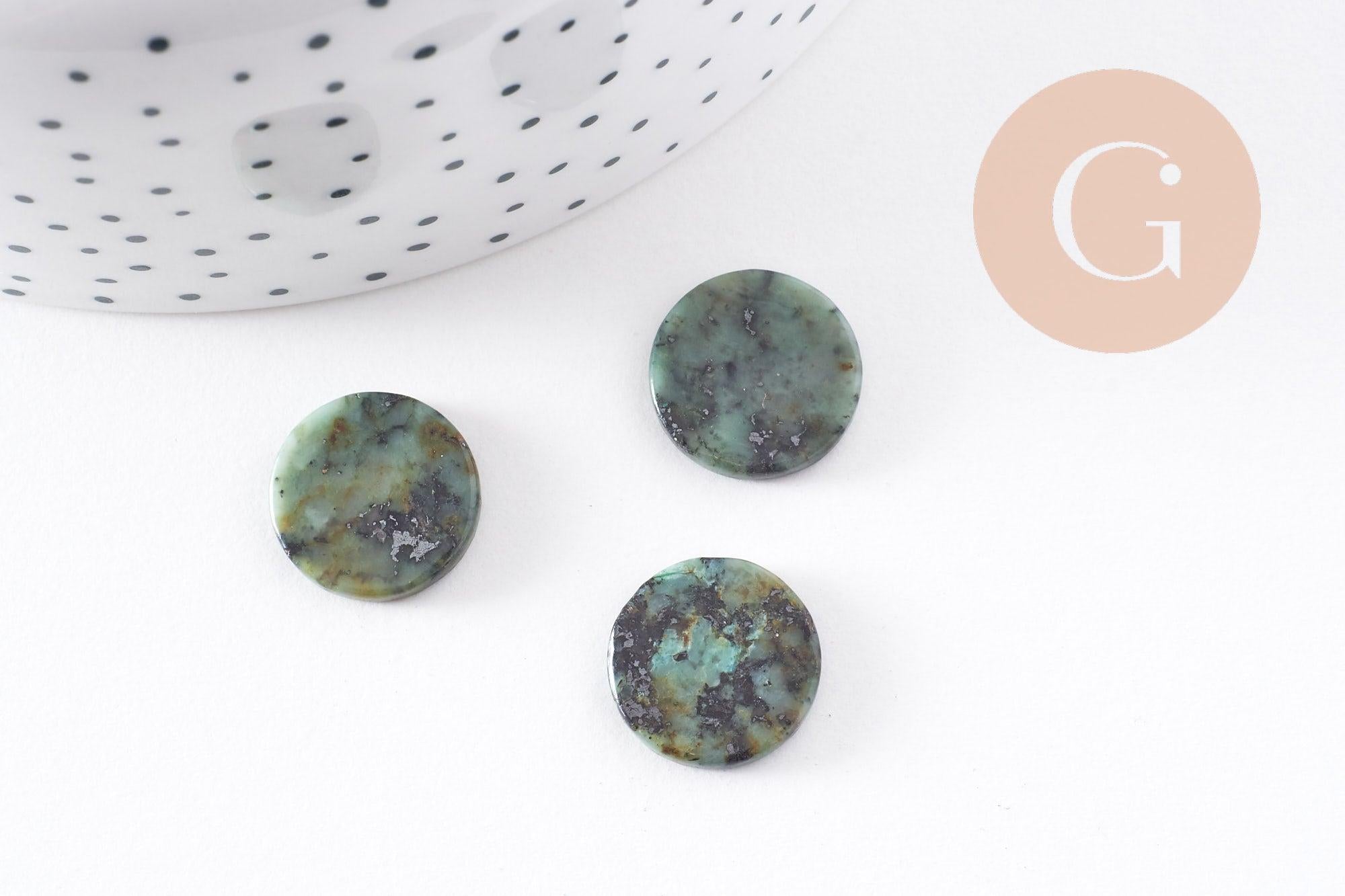 Cabochon disque rond turquoise africaine naturelle 15mm, x1 (G10213)