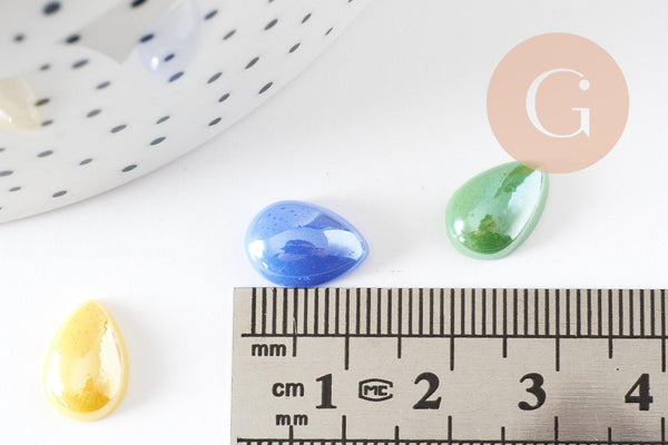 Cabochon dôme goutte verre irisé 12mmx8mm, x10 (4.6g) (G0119)