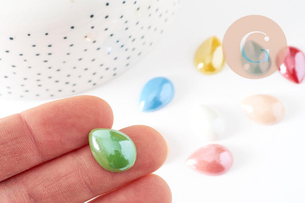 Cabochon dôme goutte verre irisé 13mmx18mm, x10 (13g) (G2075)