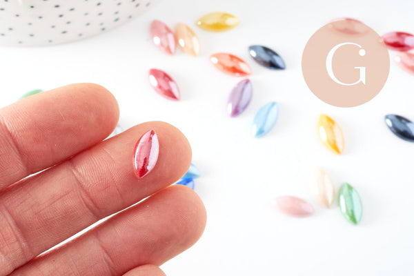 Cabochon dôme marquise verre irisé 14x7mm, x10 (G2282)