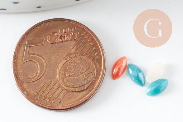 Cabochon dôme marquise verre irisé 6mmx3mm, x20 (G2280)