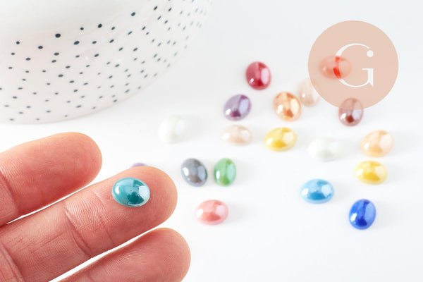 Cabochon dôme ovale verre irisé 10mmx8mm, x20 (G0118)