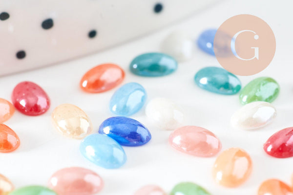 Cabochon dôme ovale verre irisé 6mmx4mm, x20 (G2255)