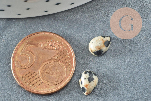 Cabochon goutte jaspe dalmatien naturel 8x6mm, x1 (G1892)