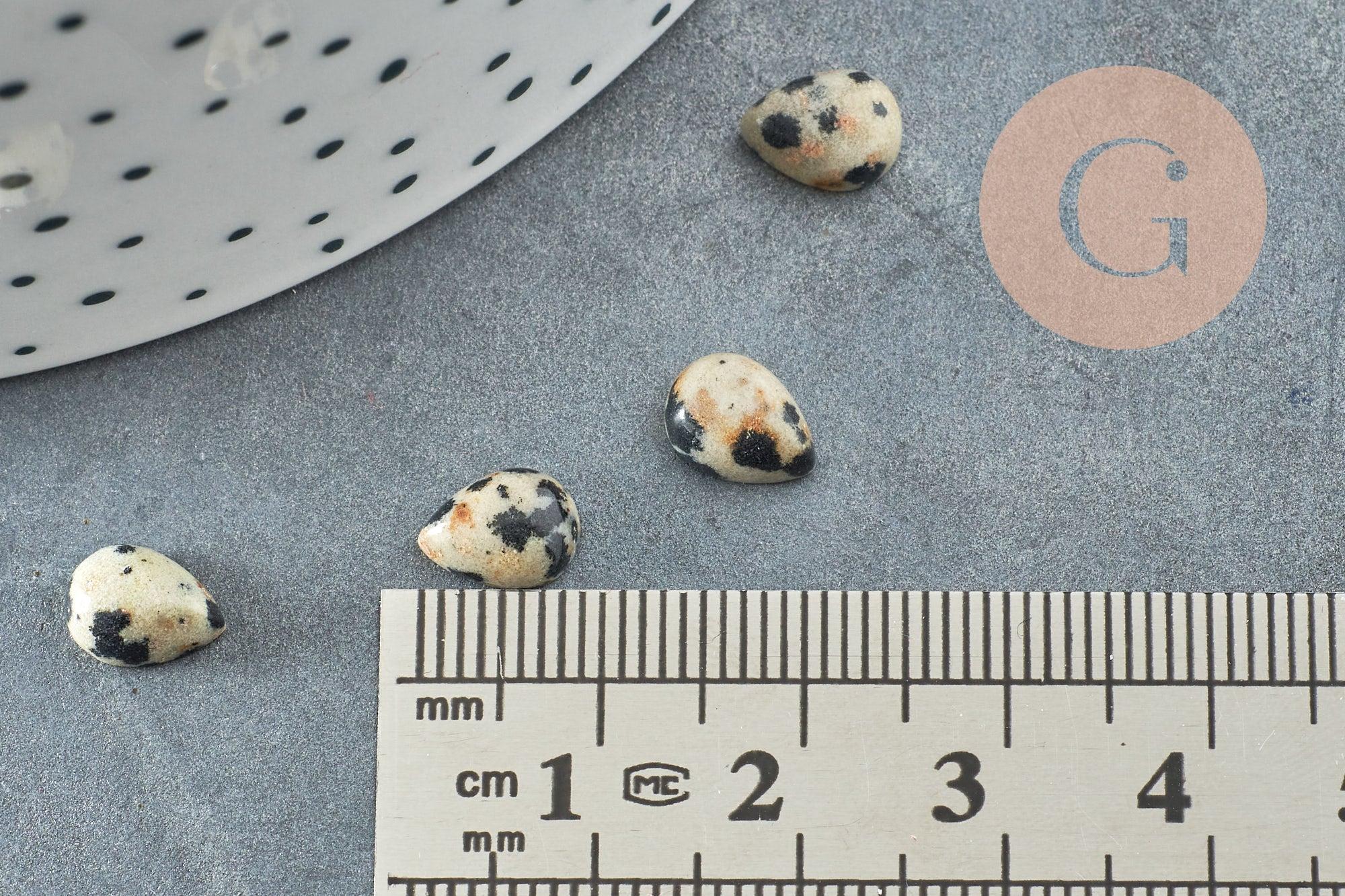 Cabochon goutte jaspe dalmatien naturel 8x6mm, x1 (G1892)