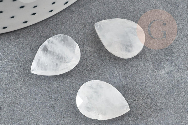 Cabochon goutte quartz facetté 18mm, cabochon goutte,cabochon cristal de roche,quartz naturel, x1 G5398
