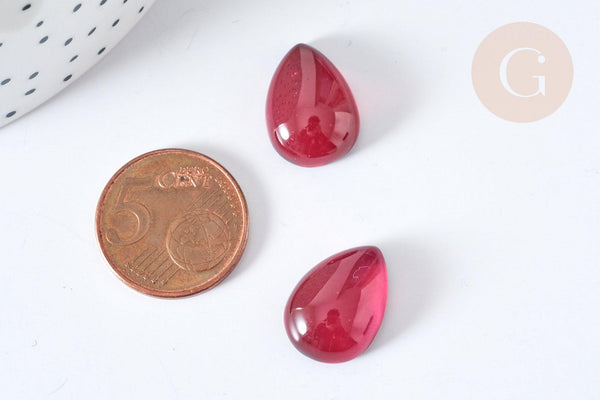 Cabochon goutte verre lisse rouge magenta 18x13mm, x1 (G8130)