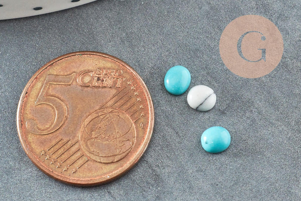 Cabochon howlite blanche turquoise de synthèse 4.5x4mm, x10 (G1727)