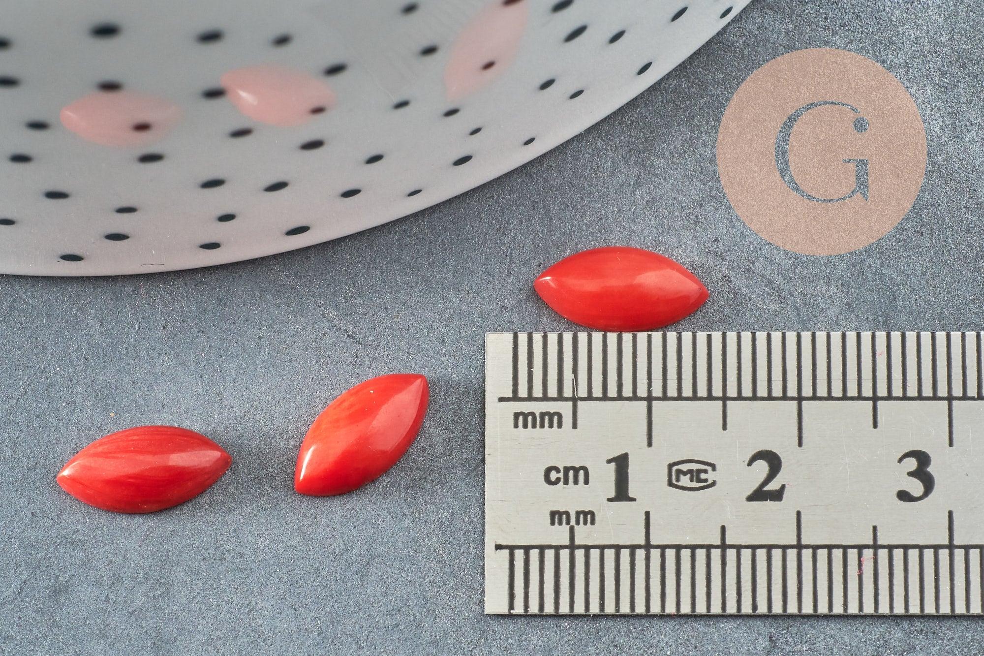 Cabochon marquise corail naturel rouge 10x8mm, 6x12mm, x1 (G3304)