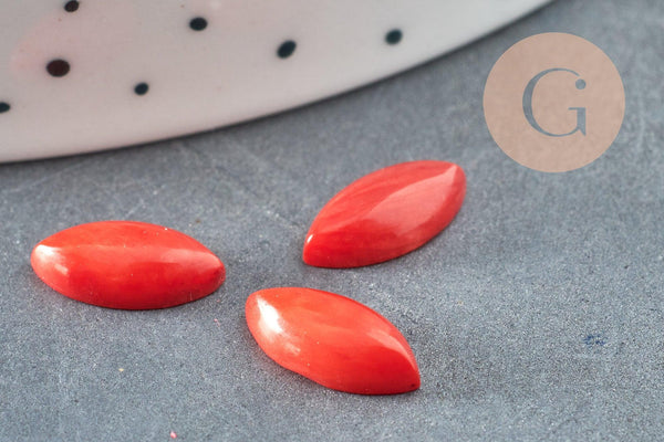 Cabochon marquise corail naturel rouge 10x8mm, 6x12mm, x1 (G3304)