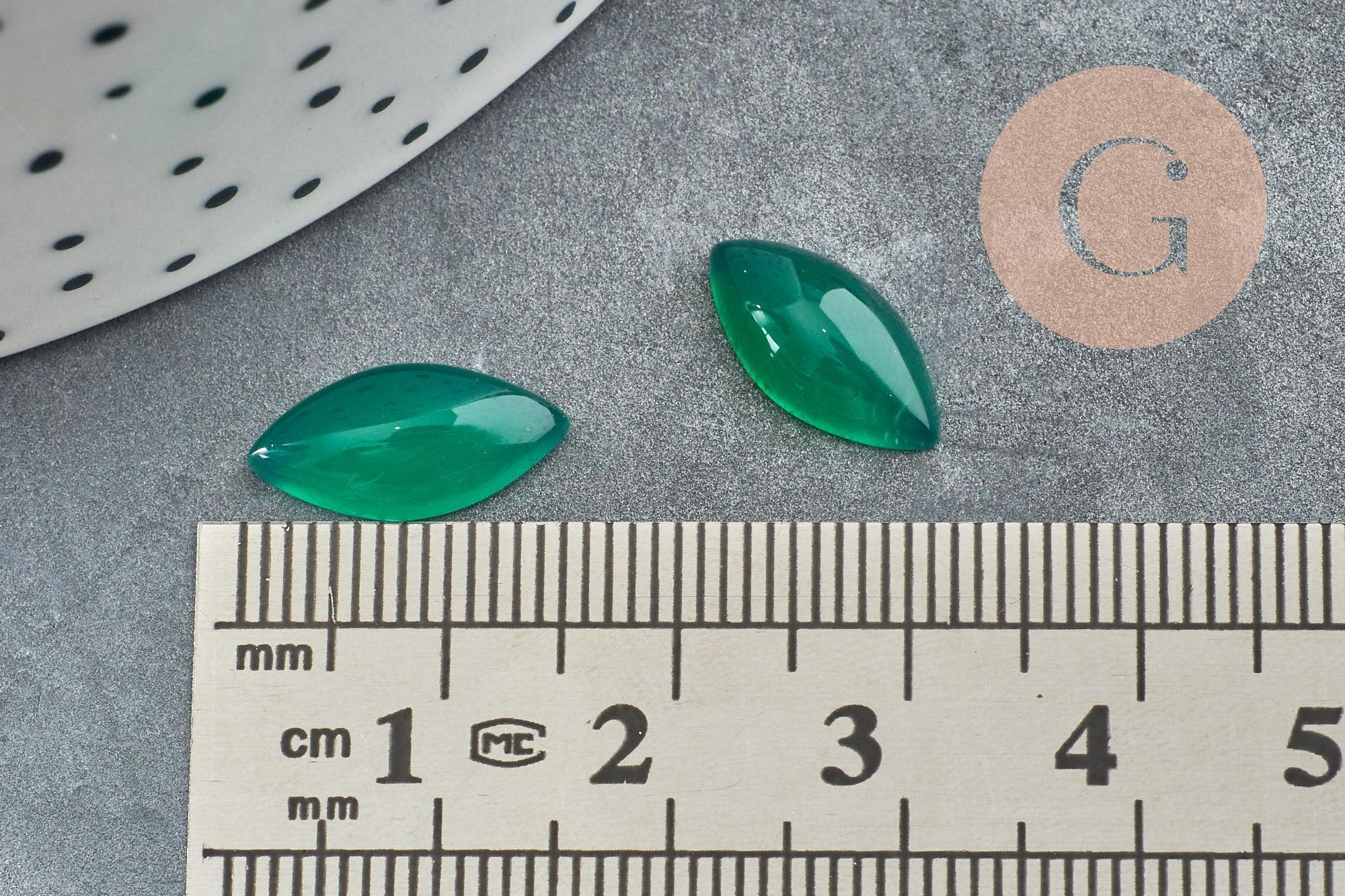 Cabochon marquise navette agate naturelle verte 14x7mm, x1 (G0091)