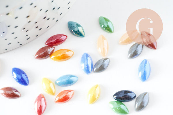 Cabochon marquise verre irisé multicolore 12mmx6mm, x10 (G2281)