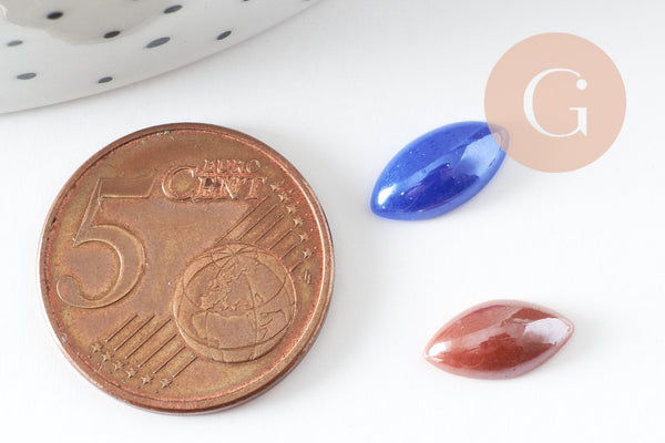Cabochon marquise verre irisé multicolore 12mmx6mm, x10 (G2281)