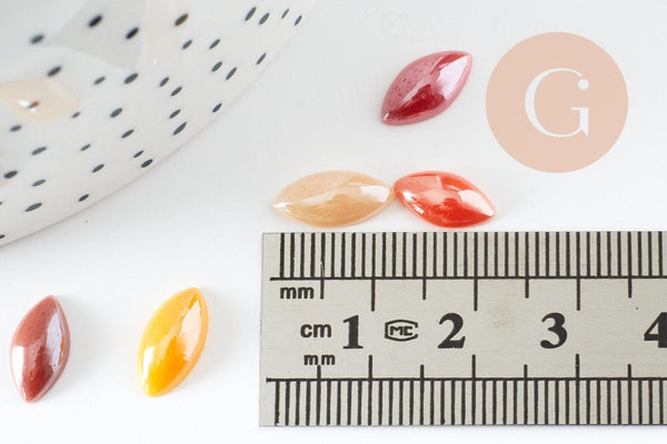 Cabochon marquise verre irisé multicolore 12mmx6mm, x10 (G2281)