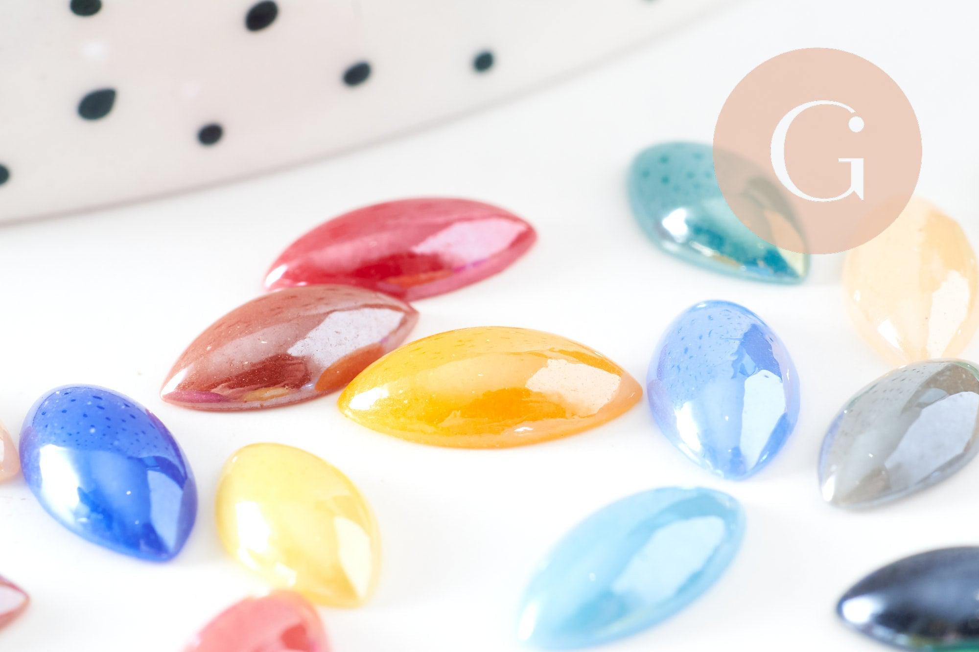 Cabochon marquise verre irisé multicolore 12mmx6mm, x10 (G2281)