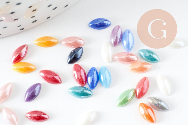 Cabochon marquise verre irisé multicolore 8x4mm, x20 (G2250)