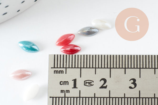 Cabochon marquise verre irisé multicolore 8x4mm, x20 (G2250)