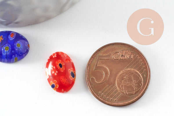 Cabochon marquise verre millefiori multicolore 10x14mm, x10 (G0841)