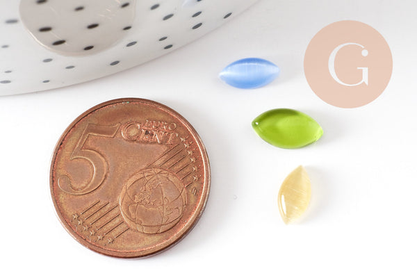 Cabochon marquise verre oeil de chat multicolore 8x4mm, x20 (G1997)