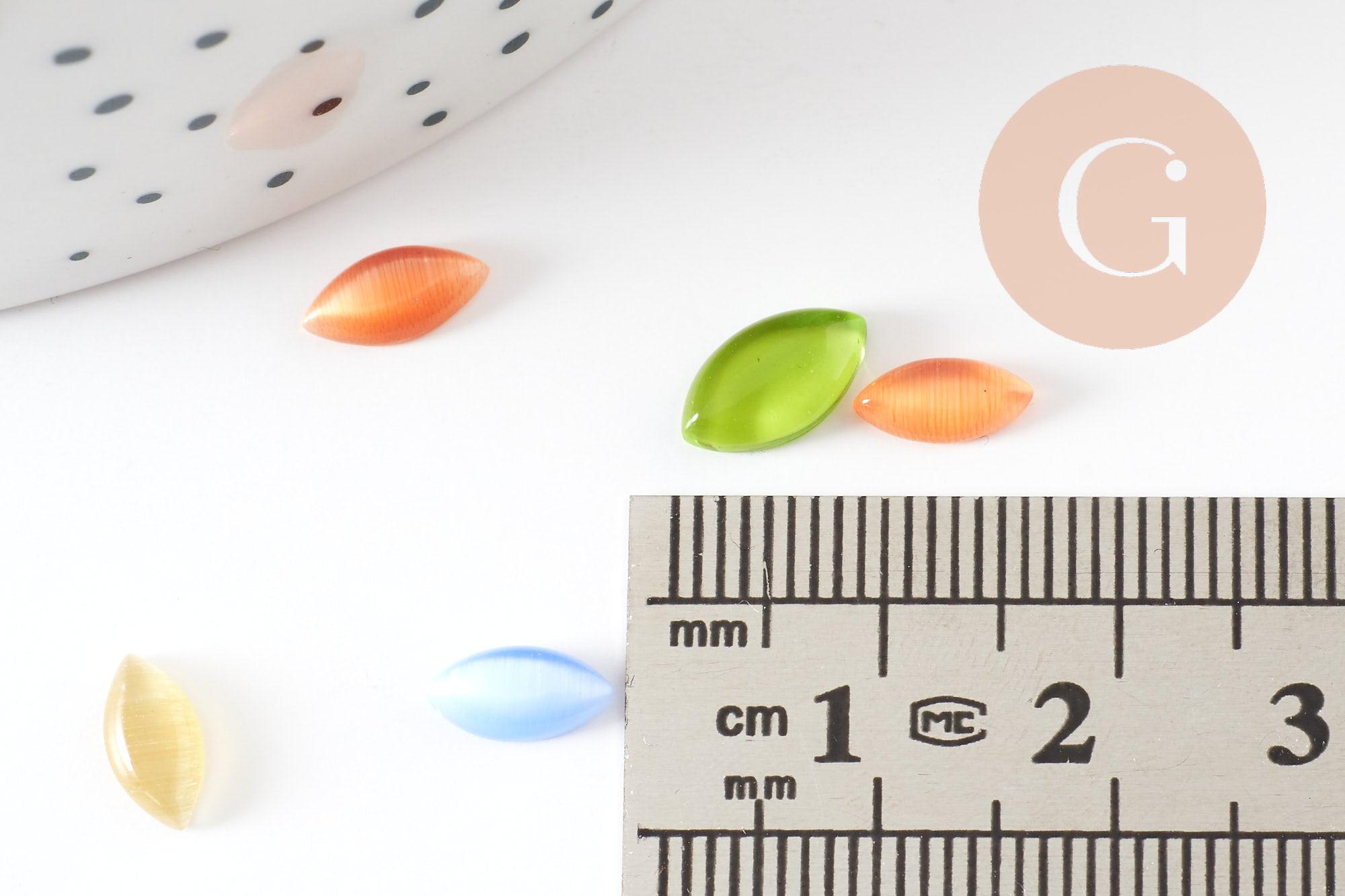 Cabochon marquise verre oeil de chat multicolore 8x4mm, x20 (G1997)