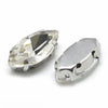 Cabochon navette cristal métal platine à coudre 4x15mm , x5 (G0457)