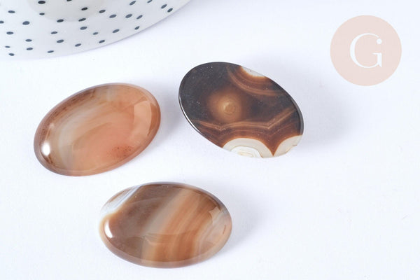 Cabochon ovale agate marron naturelle 29~30mm, x1 (G8024)