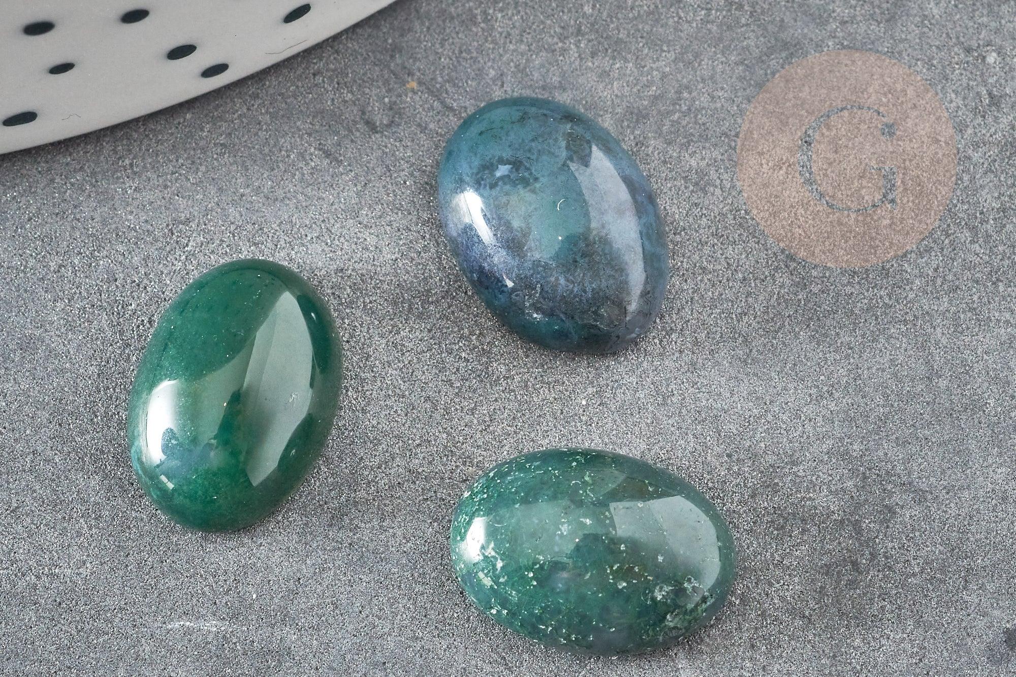 Cabochon ovale agate mousse naturelle 10x14mm, x1 (G2242)