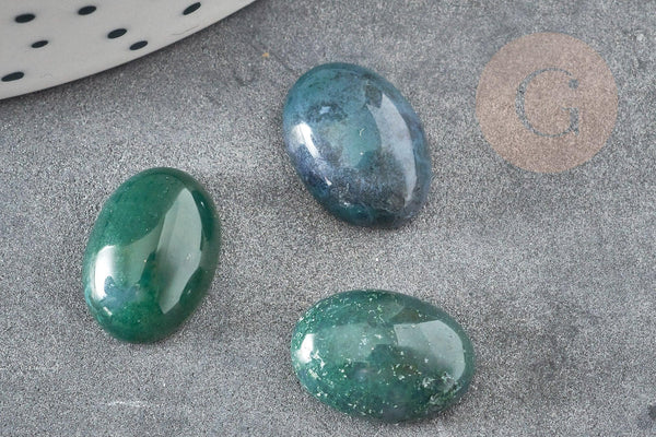 Cabochon ovale agate mousse naturelle 10x14mm, x1 (G2242)
