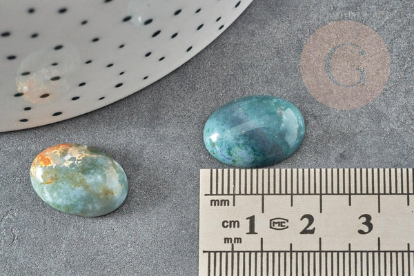 Cabochon ovale agate mousse vert foncé naturel 18x13mm, x1 (G8221)