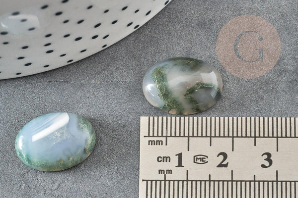 Cabochon ovale agate mousse verte naturelle 18 x 13mm, x1 (G2593)