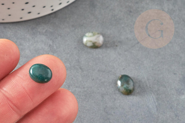 Cabochon ovale agate mousse verte naturelle,10x8mm, x1 (G1865)