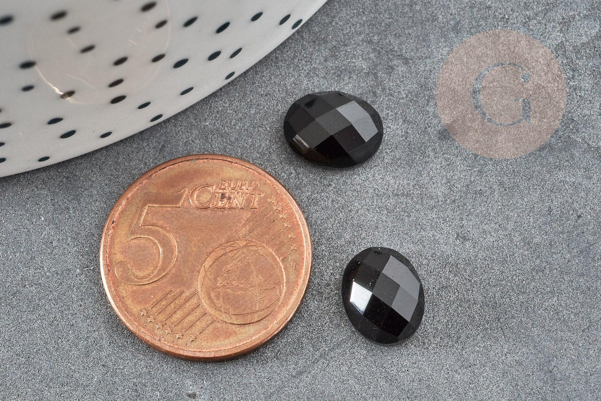Cabochon ovale agate naturelle noire facetté 10x8mm, x1 (G2277)