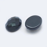 Cabochon ovale agate naturelle noire facetté 10x8mm, x1 (G2277)