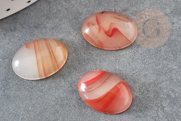 Cabochon ovale agate naturelle rouge orange 18x13mm, x1 (G1835)