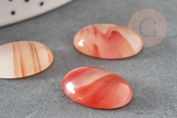 Cabochon ovale agate naturelle rouge orange 18x13mm, x1 (G1835)